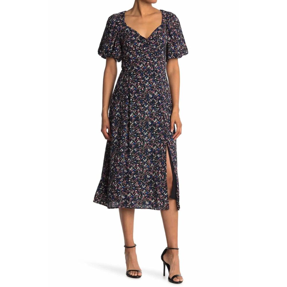 ASTR the Label Bubble Sleeve Floral Sweatheart Slit Maxi Dress, size S